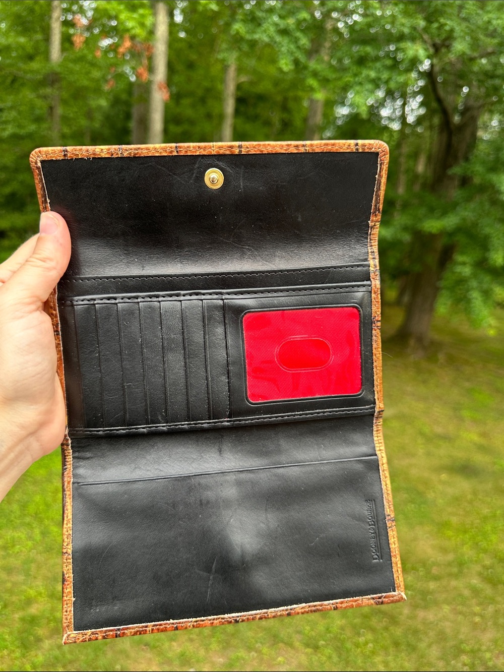 Dooney & Bourke Croc-Embossed Leather Wallet in Distressed Tan and Brown - Picture 15 of 16